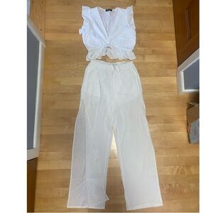 White Sleeveless Top and Pants Set